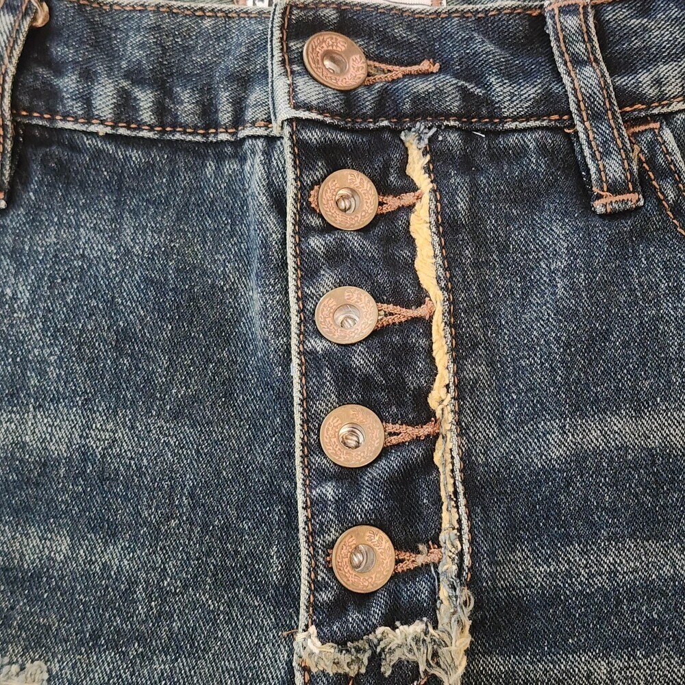 Free People Shorts Womens 27 Blue Denim Button Fly Cutoff Frayed Hem Distressed - Picture 2 of 12